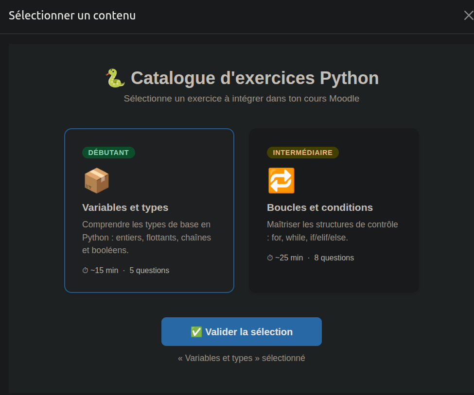 Moodle Select Content