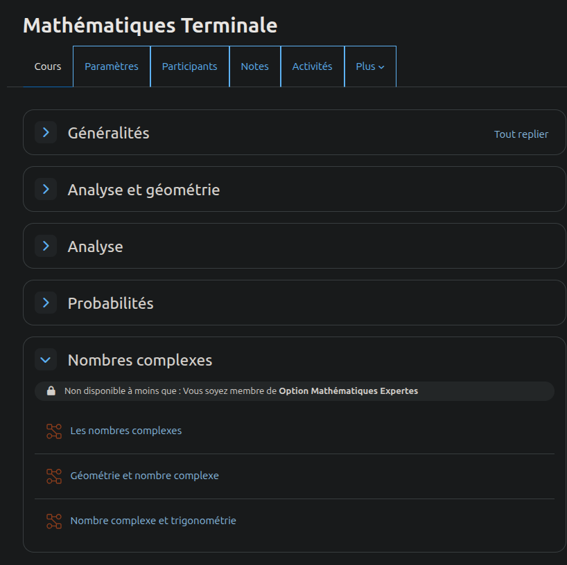 Structure cours mathématique terminale