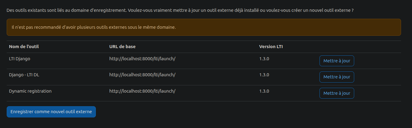 Initiation de la Dynamic Registration dans Moodle : mise à jour d'un outil existant